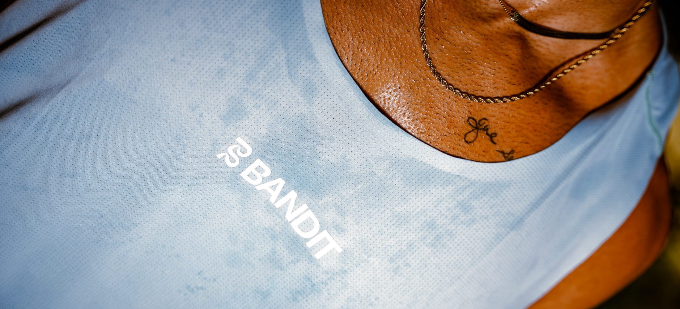 light blue Bandit top on model