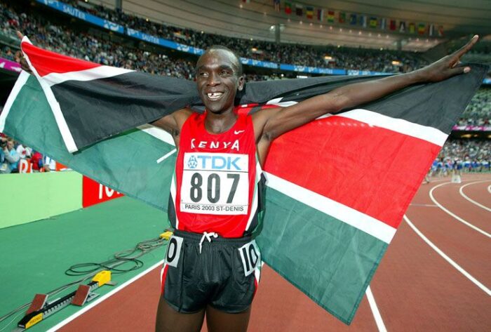 Eliud Kipchoge in 2003 after winning the gold in the 5,000m.